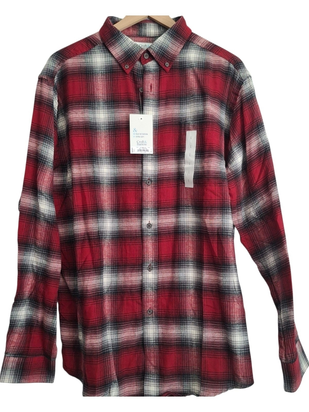 Men's Croft & Barrow Red and Gray Plaid Button-Up Shirt, Size L, Work, Outdoor